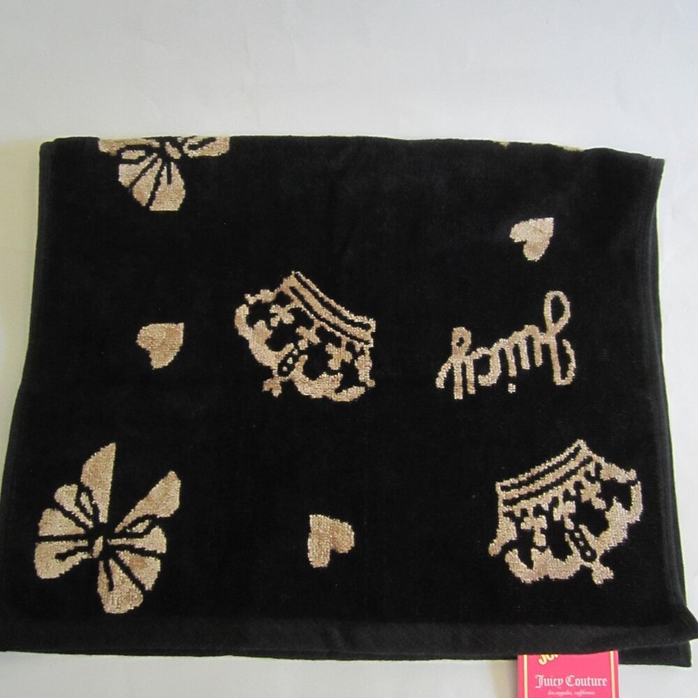 Juicy Couture Crown Bow Heart Black Bath & Hand Towel Set - Picture 5 of 9